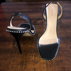 PLT Black Slingback Clear Studded Heels